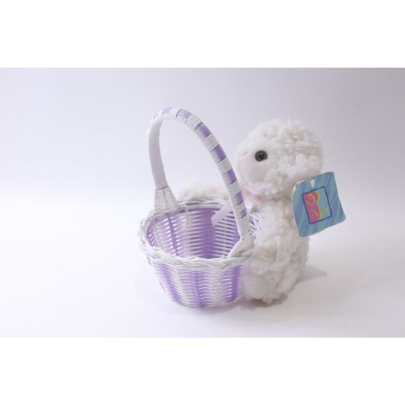 Purple Easter Basket with White Lamb, Small Plush, Holiday Decor, ~ 250113-WH 36 - Picture 1 of 3